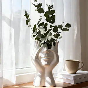 【Summer Vibes】Creative Glossy Resin Face Vase Planter - Modern Abstract Human Face Flower Pot, Minimalist Vinyl & Rubber Home Room Accessories - For Living Room TV Stand, Entryway - Unique Centerpiece Gift Statue