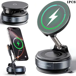 15w Fast Wireless Charger Car Phone Holder, Magsafe Vacuum Magnetic Mount, 360° Adjustable, Foldable Portable, Fits Most Smartphones