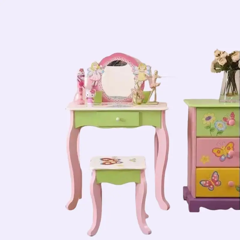 Luxe Divine Collection ~ Princess Vanity Table Wooden Dressing Table With Mirror And Stool