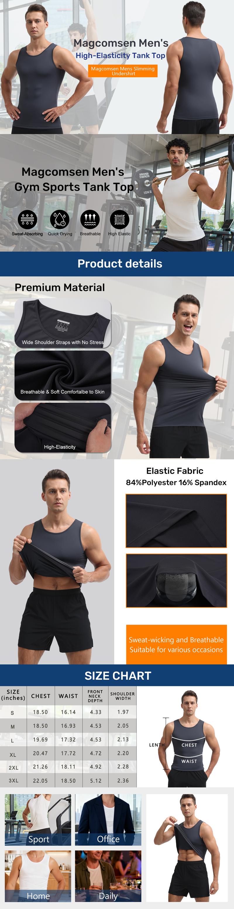 Magcomsen 1/2 Pack Men's Tank Top Sleeveless Sports Shirt Gym Body Shaper Slimming Undershirt