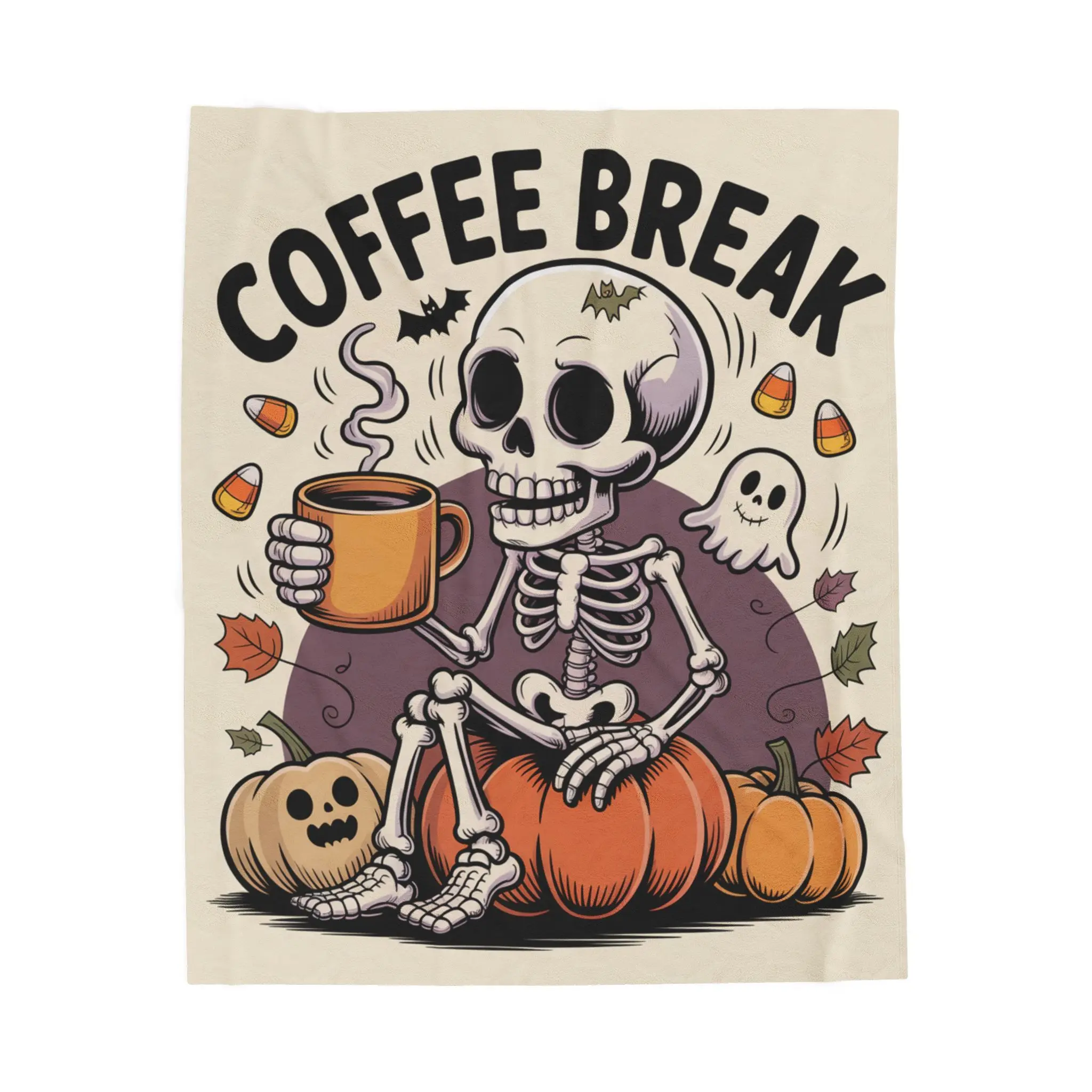 Cozy Halloween Skeleton Blanket, Soft Throw for Fall, Warm Plush for Home, Coffee Break Design, Perfect for Spooky Season, Decorative Gift
