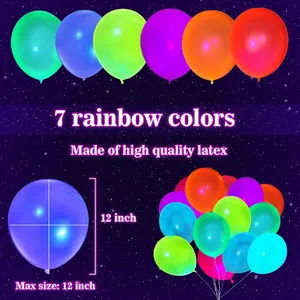100 Pcs UV Neon Balloons ,Neon Glow Party Balloons UV Black Light Balloons Glow in the dark for Birthday Decorations Wedding Glow Party Supplies Blacklight Reactive Fluorescent Balloons
