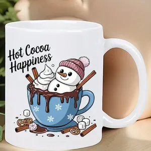 1pc 11oz Cozy Winter Nights" Insulated Ceramic Coffee Mug Reusable Hand-Wash Only White with Snowman Marshmallow Design Perfect for Hot Cocoa Lovers Ideal Gift for Birthdays Holidays Valentine'S Day Holiday Mug Gift