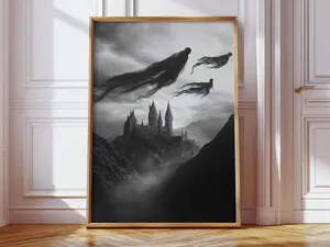 Flying Dementors Wall Decor Dark Academia Vibes Print Wizard Castle Decoration Gift for Wizard Fans Moody Poster Halloween Unframed