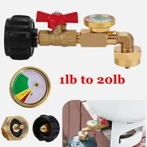 SJPACK 1lb to 20lb tank Propane Refill Elbow Adapter with Gauge + ON-Off Control Valve