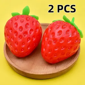 2-Pack Large Strawberry Squeeze Toys, Soft-Bounce Fruit Stress Relief Toys, Fun Sensory Toys, Squeeze Balls, Interactive Home Decor Prizes, Holiday Party Gifts, Squishies