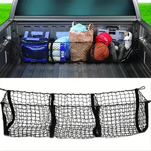Maximize Your Car's Storage Space with our Universal Car Trunk Net Bag - Adjustable Hanging Ropes 3 Pockets Luggage Net Pocket for Pickup SUV Trucks