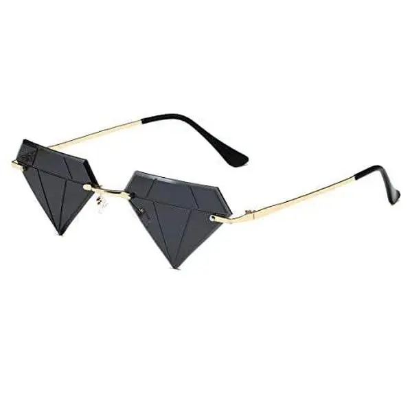 JOVAKIT Triangle Diamond Shaped Sunglasses for Women Men Vintage Rimless Sun Glasses Retro Rave Party Halloween Eyeglasses (Gold/Grey)