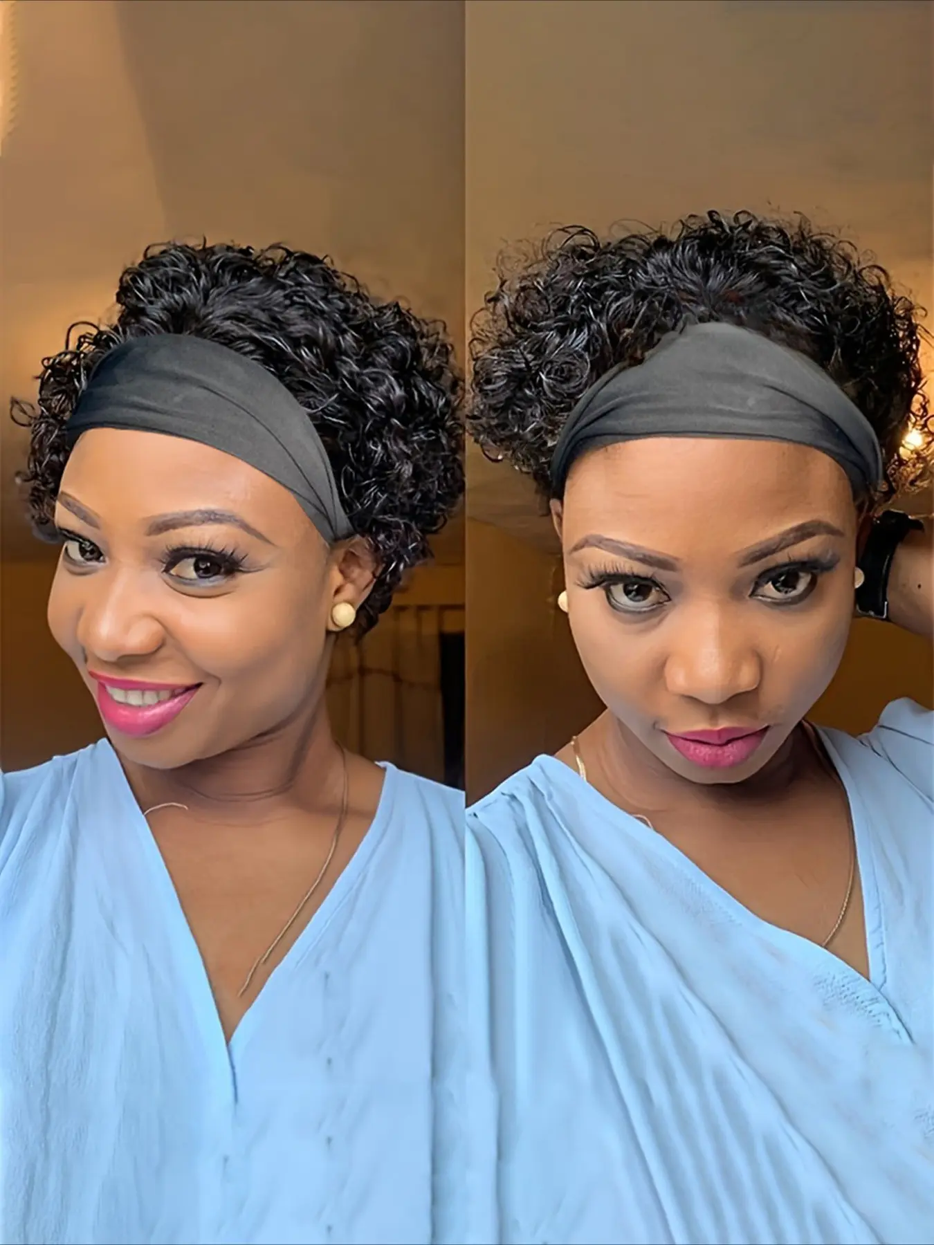 Curly Wave Headband Wig Pixie Cut Wig Valentine's Day Wig Full Machine Made Wig 150% Density 6 Inch Curly Hair Wigs