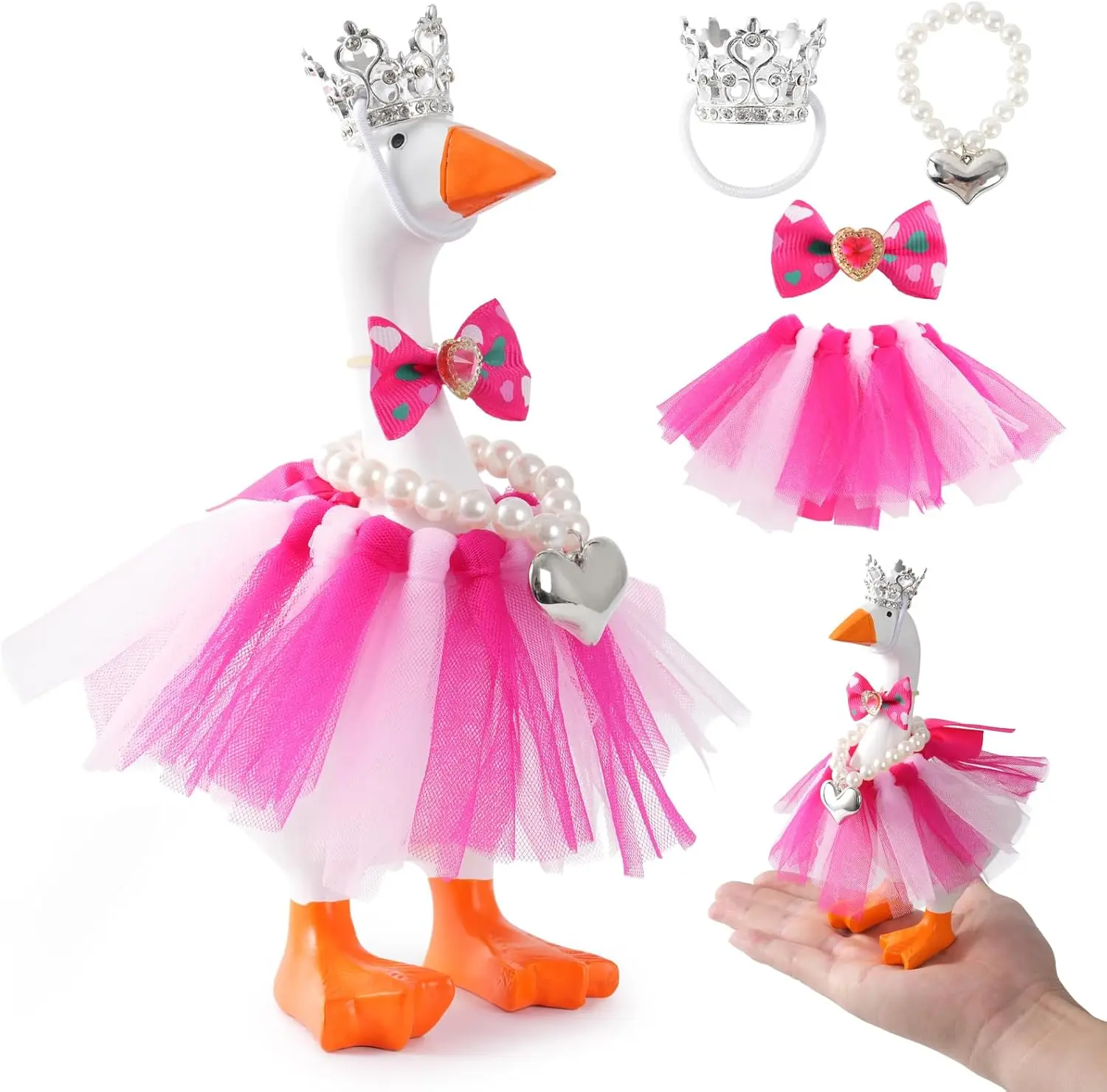 Magneti Desktop Goose Statue Miniature Costume Set, 4-Piece 7-in DIY Accessories - Rhinestone Crown, Bow Tie, Heart Necklace, Soft Mesh Ballet Tutu (Toys & Hobbies Specialty DIY Supplies)