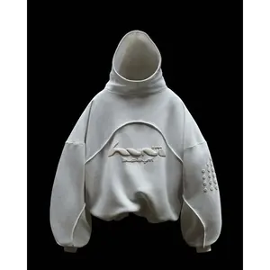 American Style Trendy Brand Casual Street Color Block Patchwork Letter Foam Print Loose Fit Hooded Sweatshirt