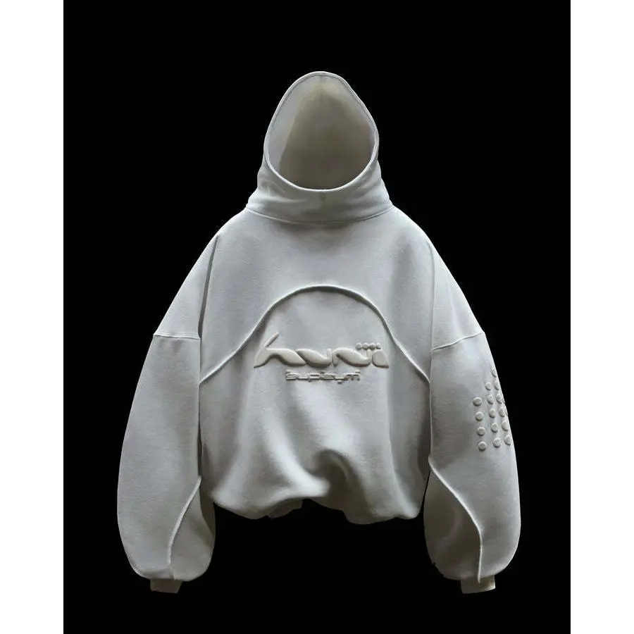 American Style Trendy Brand Casual Street Color Block Patchwork Letter Foam Print Loose Fit Hooded Sweatshirt