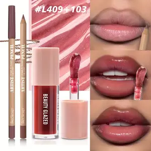 2pcs/set Velvet Texture Lip Makeup Set - Lip Liner - Lip Glaze - Waterproof Long-lasting Matte Effect, Red, Brown, Create Moisturizing Natural Lip Makeup lip combo