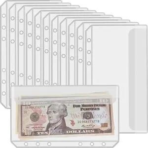 12 count A6 Binder Pockets with No Zippers, Zipless Budget Envelopes with , A6 Binder Pouch for 6 Ring Binder,  Folder Organizer, Clear PVC Savings Challenges Envelopes, 12 count.