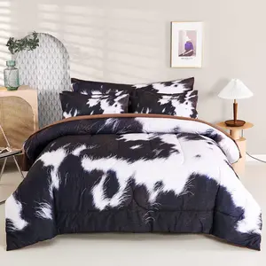 Size Comforter Set 8 count Western Farmhouse Style Bedding Set Highland Rustic Cow  Print Bed in A Bag Comforter Set with Sheets (Cow  , )