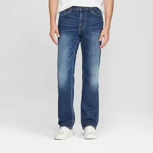 Goodfellow & Co Men’s Mid Rise Straight Fit Blue Garment Jeans, Classic Menswear Polyester Fabric, Stretch Pocket Design with Belt, Traditional Look