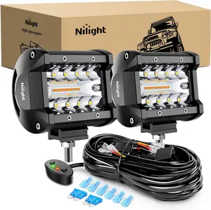 Nilight 2PCS 4Inch 60W LED Pods Spot Flood Amber White Light Bar Strobe 6 Modes Memory Function Off-Road Truck Car ATV SUV Cabin Boat with 16AWG Wiring Harness Kit-2 Lead Vehicle Lamp dealsforyoudays