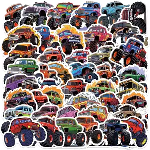 Monster Truck Pattern Sticker (50pcs/set), Cartoon Monster Truck Decorative Sticker, Funny Stickers, Waterproof Self Adhesive Decor Paper for Gift Greeting Card & Water Bottle & Laptop, Ornaments