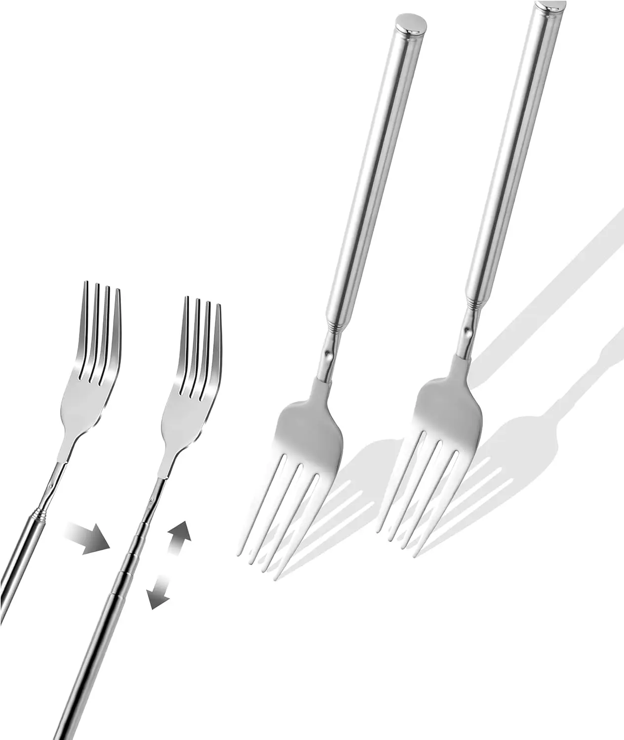 2 Pack Extendable Telescopic Fork Stainless Steel Retractable BBQ Roasting Fork Camping Marshmallow Hot Dog Fork Party Gag G