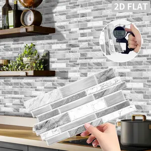 12PCS/24PCS/48PCS Irregular Tile Stickers PVC Crystal Film Grey & White Faux Marble Long Strip Self-Adhesive Marble Tiles Waterproof Oil-Proof Kitchen Bathroom Wall Decor Home Decoration Waterproof Decal XY-HTP
