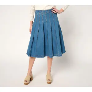 Peace Love World Black Label Petite Pleated Denim Skirt
