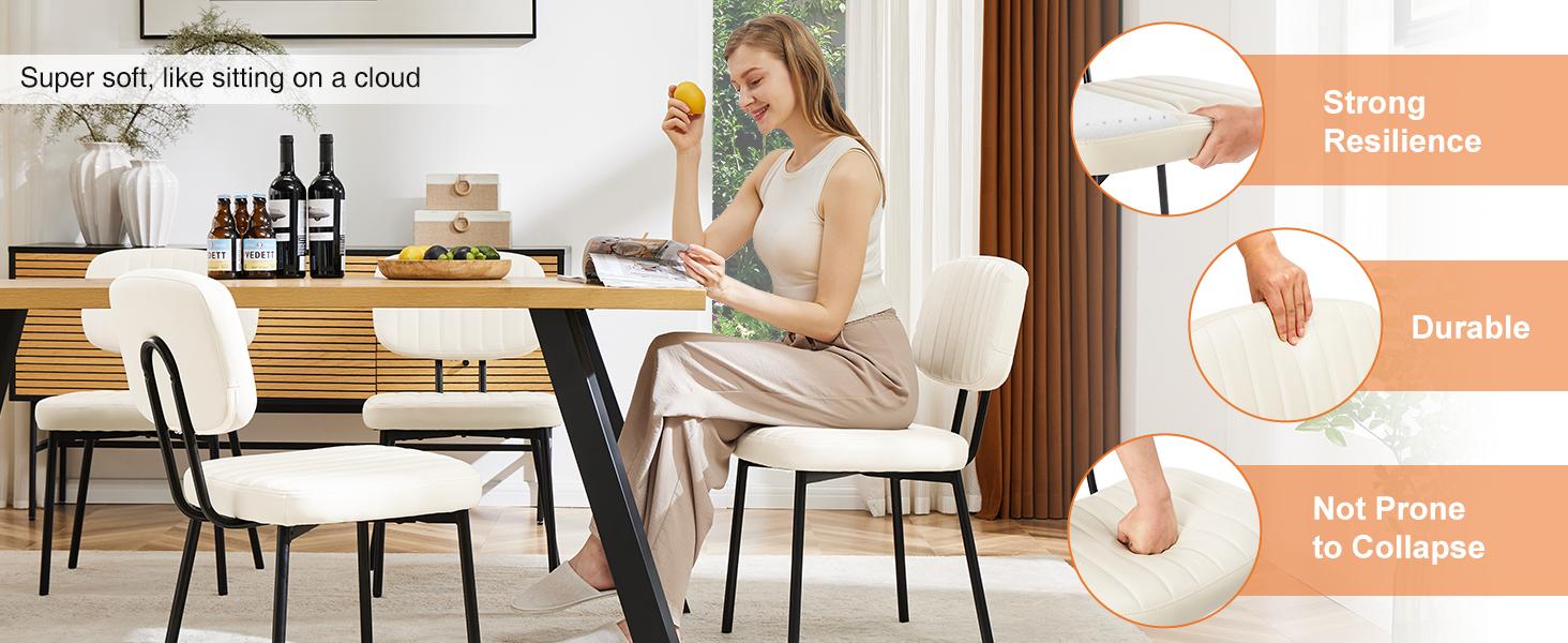 Sweet Furniture S Dining Chairs Set of 2, Upholstered Mid Century Modern Kitchen Dining Room Accent Chairs with Faux Leather Cushion Seat & Metal Legs