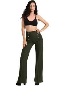 NE PEOPLE Womens High Waist Sailor Bell Bottom Long Pants Made in USA S-3XL Comfy Fabric