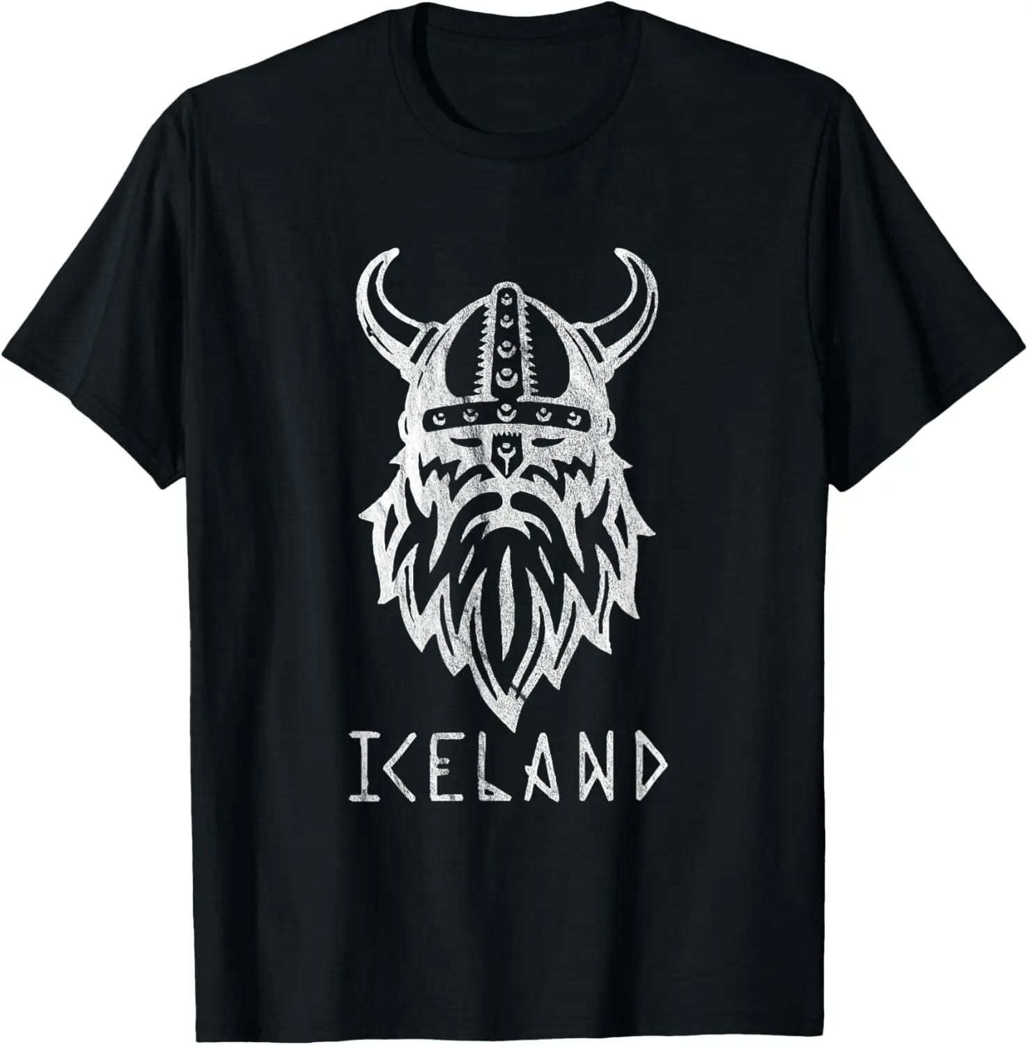 Women's 100% Cotton Short-Sleeve Round Neck Lady's Everyday Streetwear Top - Distressed Graphic Vintage Iceland Viking Tshirt, Casual