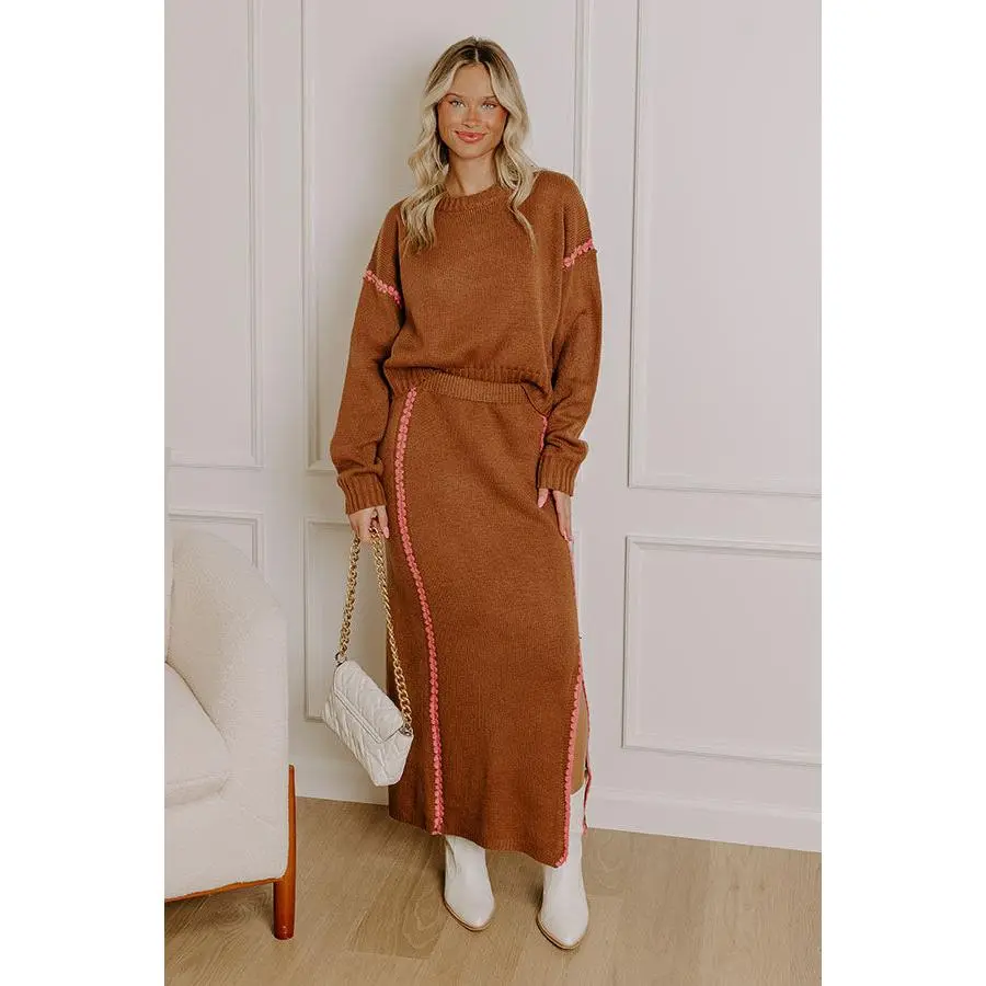 Coffee Shop Cutie High Waist Knit Maxi Skirt in Chocolate