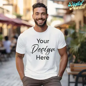Styled Shirt Mockup, Plain White Tee, Apparel Presentation, Digital Clothing Mockup, Print-on-Demand Template Casual Cotton