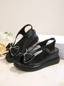 Women's Wedge Platform Sandals, T-Strap + Back Strap Design, Wedge Heels, Elegant High-Quality Comfort Shoes, Bow Decor, Perfect for Spring/summer Events