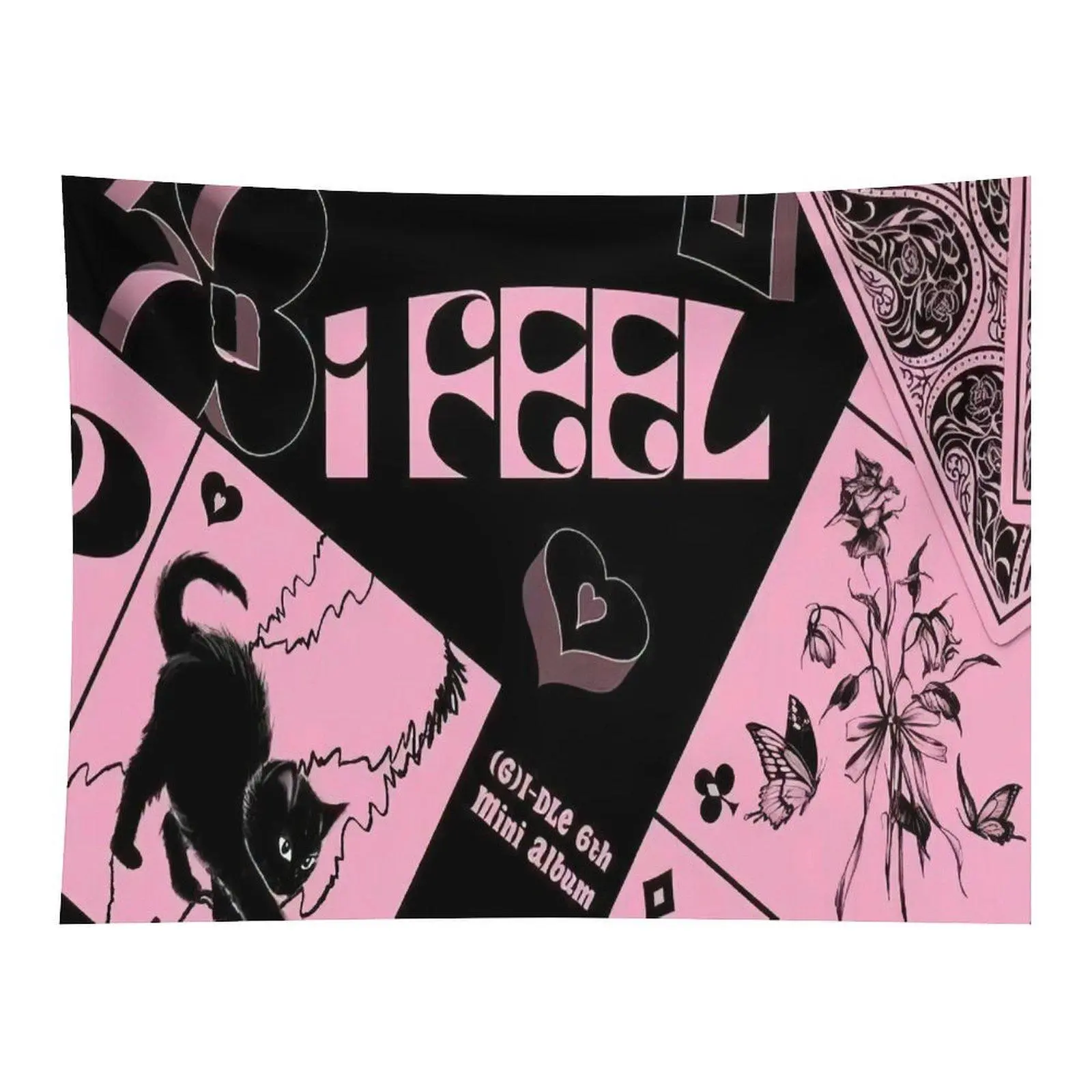 Gothic Pink Black Tarot Card Black Cat Rose Butterfly Wall Tapestry Dark Aesthetic Art For Stylish Bedroom Dorm Decor