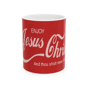 Enjoy Jesus Christ script logo Mug | Christian coffee cup, scripture design