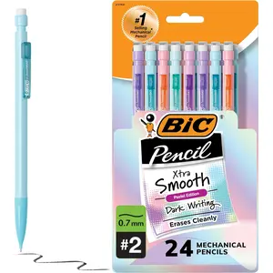 BIC Xtra-Smooth Pastel Mechanical Pencils with Erasers, Medium Point (0.7mm), 24-Count Pack, Bulk Mechanical Pencils for School or Office Supplies