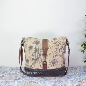 Crossbody Purse | Large Upcycled Canvas Bag | Floral Cute Casual Gift for Women Girls | Adjust to Shoulder Bag | Myra Bag x FASHECO
