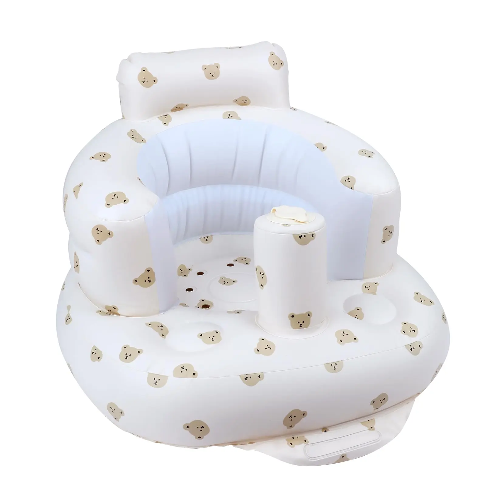 Inflatable Baby Chair with Tray for Babies 3 Months & Up, Blow Up Baby Seat with Built in Air Pump, Sit Me Up Floor Baby Seats for Infants for Sitting Up - Bear Head with Tray Supportive Portable toddler items high chair for baby