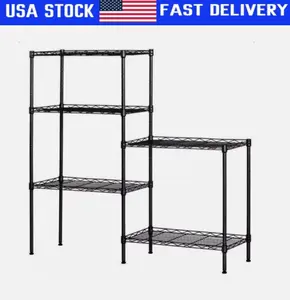 Adjustable 5-Shelf Steel Wire Tier Layer Shelving 59x21x11" Storage Rack Black