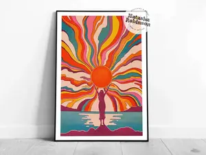 Sun Goddess Art Print Poster, Wall Decor Sunshine 70's Art Bold Funky Art Boho Home Decor Vibrant Poster Artistic Artwork