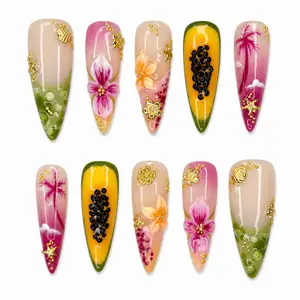 Unlock00 FLOWER SCENT - Almond Handmade Press On Nails | Easy To Apply, Long Lasting, High Quality