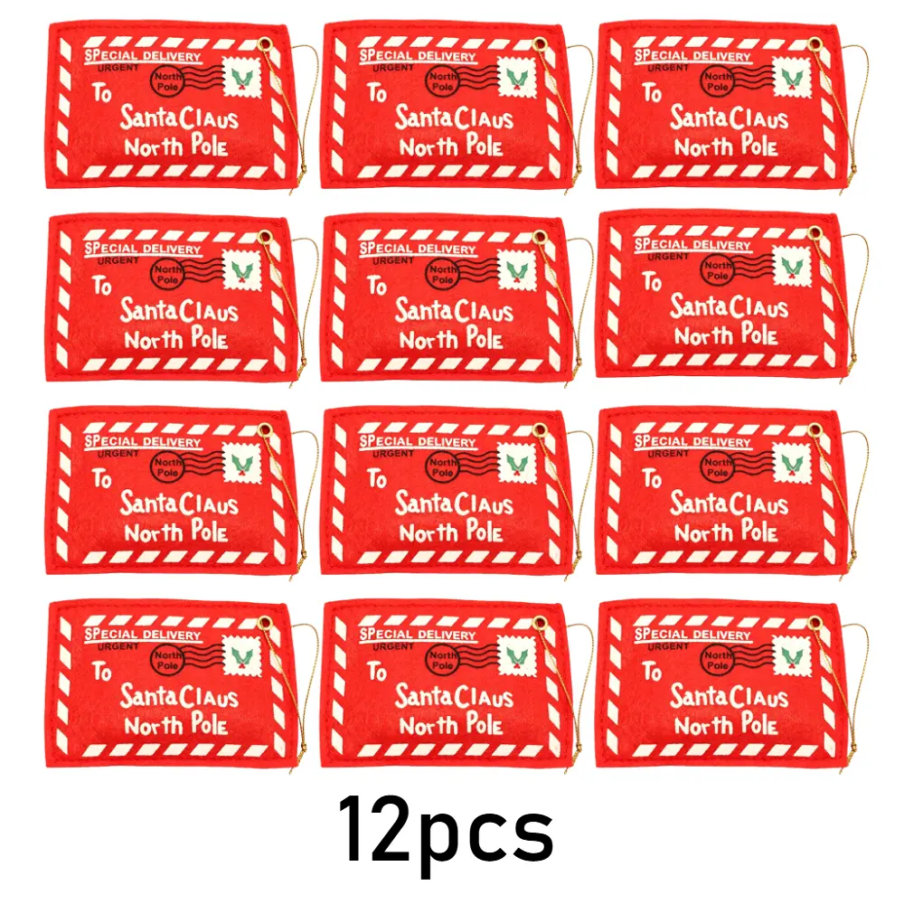 12pcs Christmas Envelope Decorations - Santa Letter, Red Mailbox, Christmas Tree Ornaments for Indoor Recreation Home Fireplace Wall Hanging Holiday Party Pendants