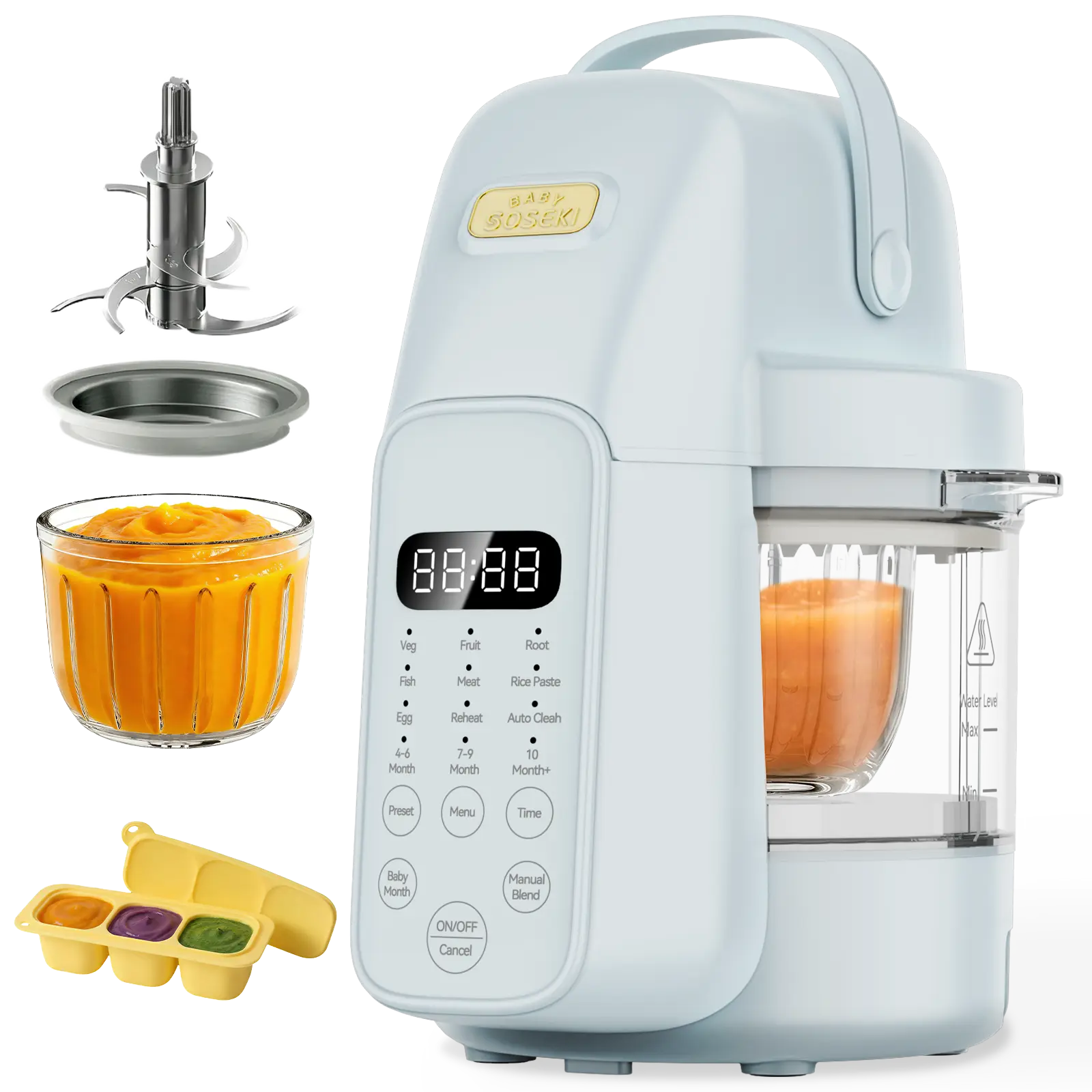 SosekiBaby Tutto Baby Food Maker (FM01) – BPA-Free, Food-Grade Glass Bowl, See-Through One-Step Steamer Blender Puree Maker, Auto Steam basket & Grind, Multi-Stage Modes for Babies, Easy-Clean Dishwasher-Safe Multifunctional healthy homemade