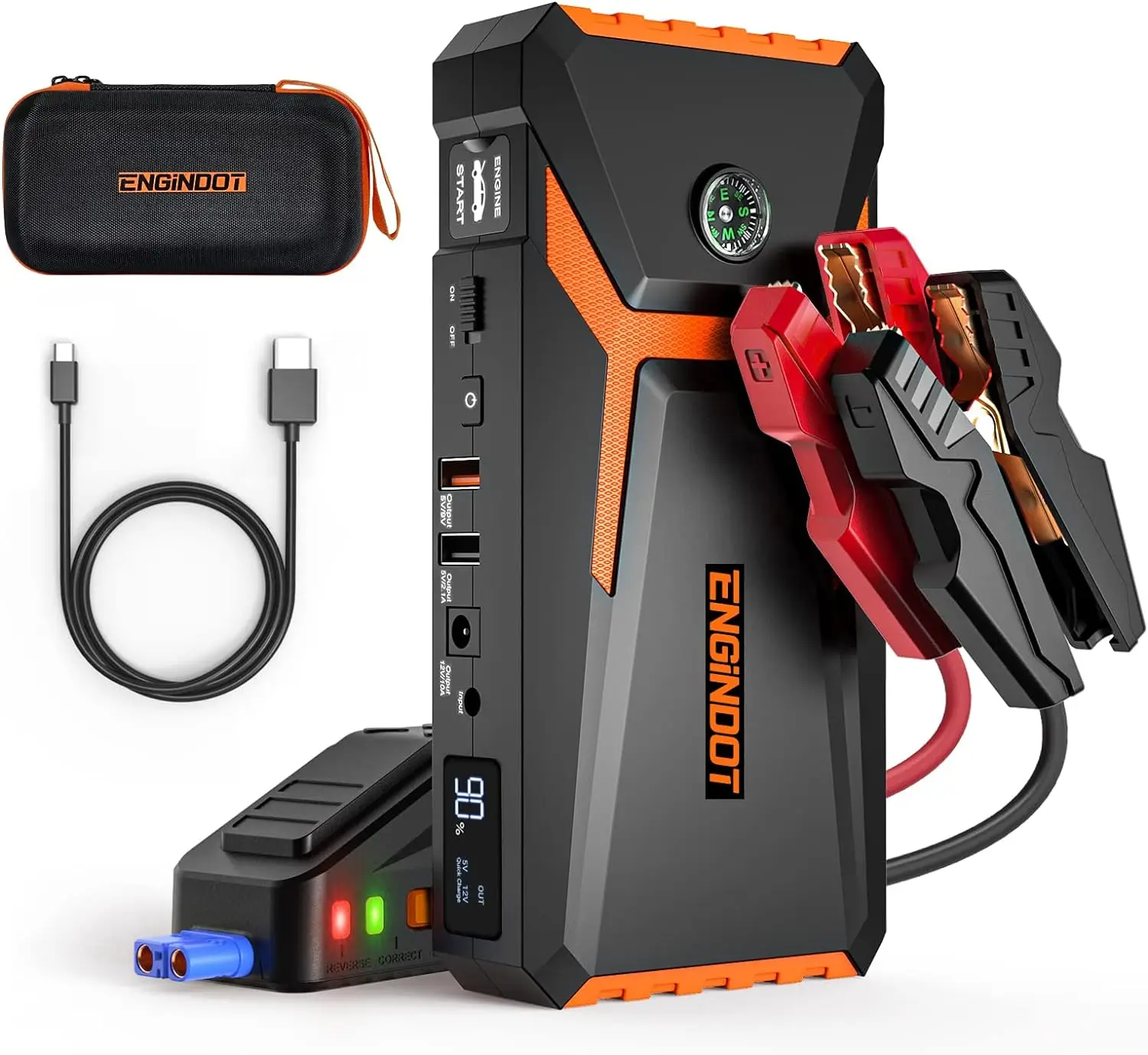 ENGINDOT Car Jump Starter, T8 800A Peak 18000mAh 12V with LCD Display for up to 7.0L Gas and 5.5L Diesel Engines, with Case and Jumper Cables