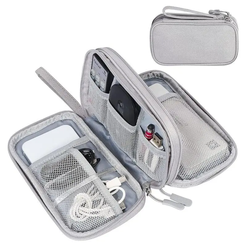 Large Electronic Waterproof Travel Accessory Organizer Portable Double Layer Makeup Medicine Storage Bag for Power Bank Charging Cords Cable Earphones