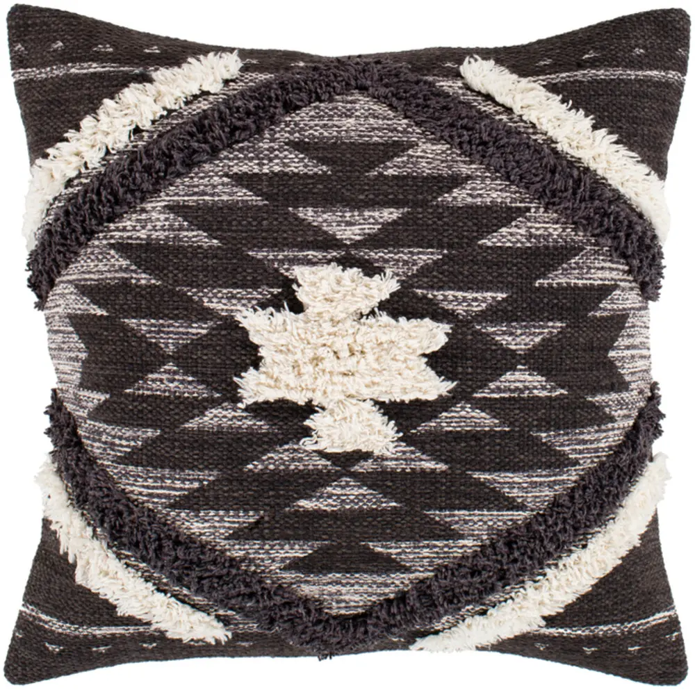 Livabliss LCH001-2222 Rustic 100% Cotton Hand-Woven Cushion Cover, 22x22 in Lachlan Design - Charcoal, Natural Tones, Line-Dry Compatible