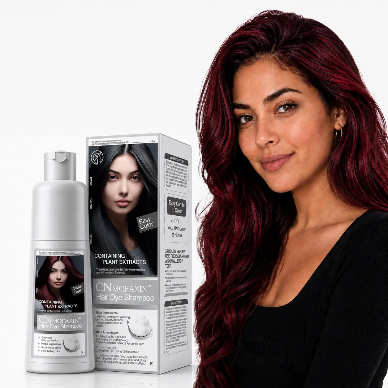 Cnmofaxin 3-in-1 Hair Dye Shampoo for Men & Women, 99.9% Instant Gray Coverage, 6-Extract Herbal Blend, Long-Lasting Semi-Permanent Coloring, Ready-to-Use Natural Tone, Even Shine for All Types, Haircare Product with Hair Coloring Functionality, My Hair D