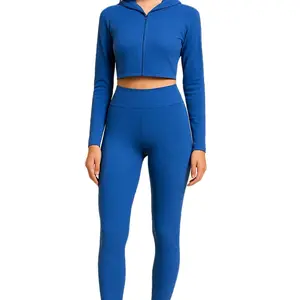 Ribbed Zip-Up Hoodie & Leggings Set in Rich Red for Comfort and Style