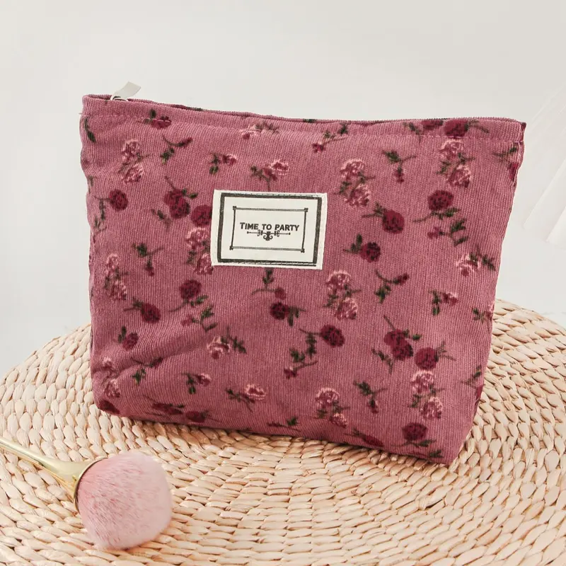 Floral Pattern Makeup Bag, / Portable Lightweight Zipper Storage Bag, Travel Skincare Storage Makeup Bag, Portable Storage Makeup Bag for School, Work, Daily and Travel, Makeup Organizer Pouch, Cosmetic Pouch, Cosmetic Travel Bags, Makeup Pouch for Purse