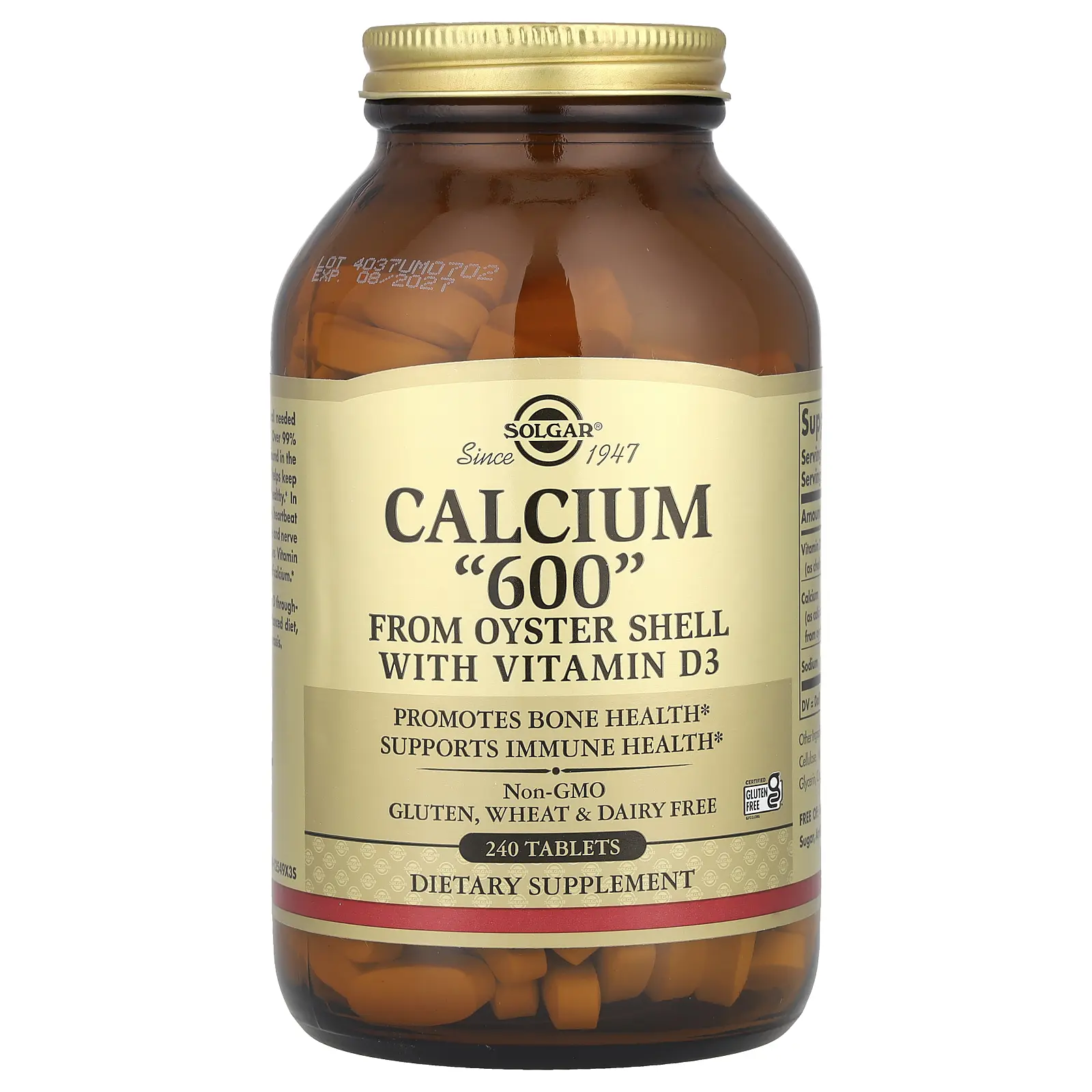 Solgar Calcium "600" from Oyster Shell with Vitamin D3, 240 Tablets