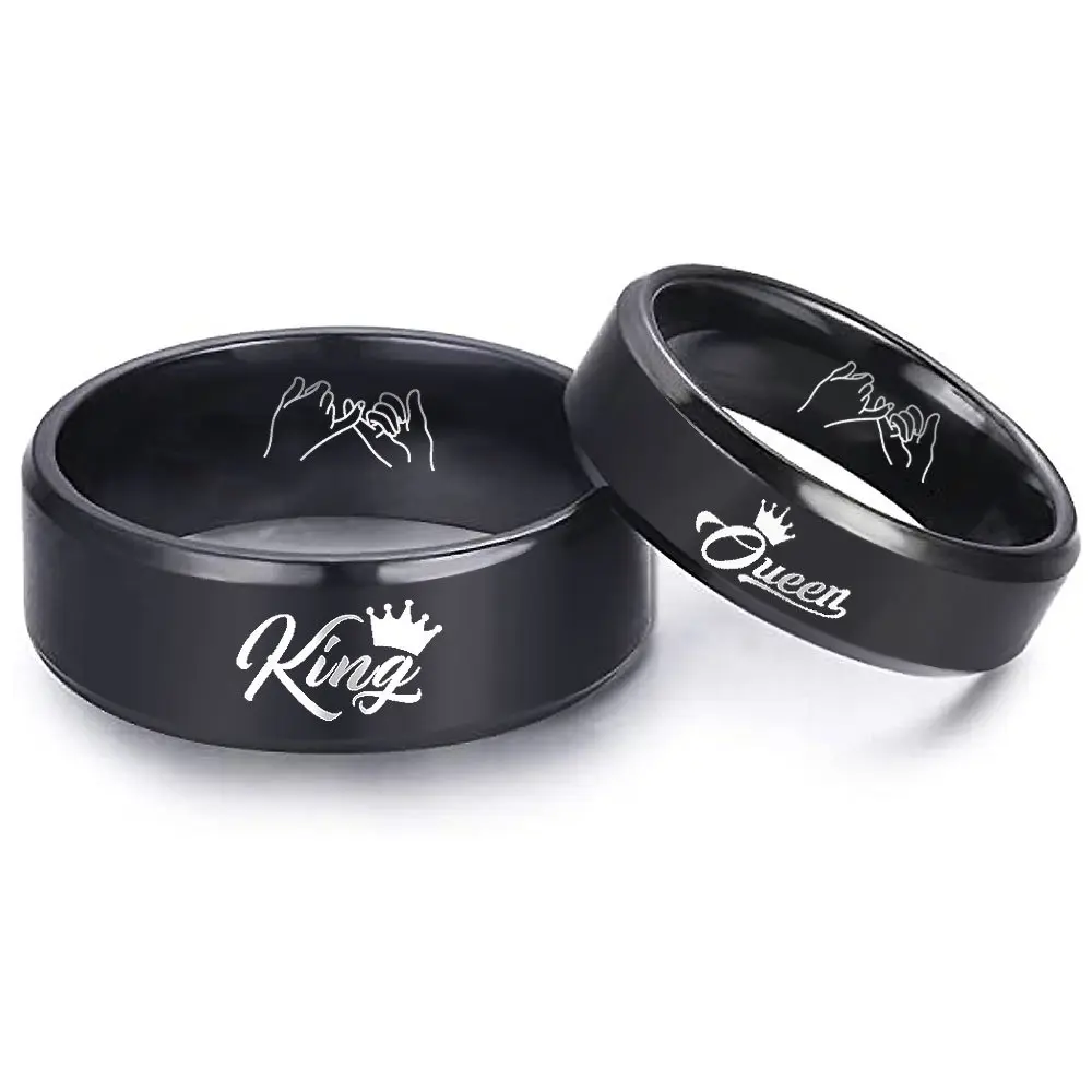 Elegant Black Titanium Alloy Bridal Rings - King-Queen Matching Wedding Ring Sets, Engraved "Love You Forever" Personalized Gift for Lovers (Indoor Recreation Use)