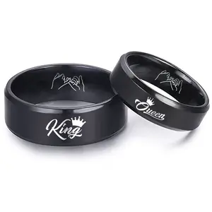 Elegant Black Titanium King-Queen Matching Wedding Ring Sets, Lasting Symbol with "Love You Forever" Engraving, Meaningful Gift with Personal Touch for Lovers